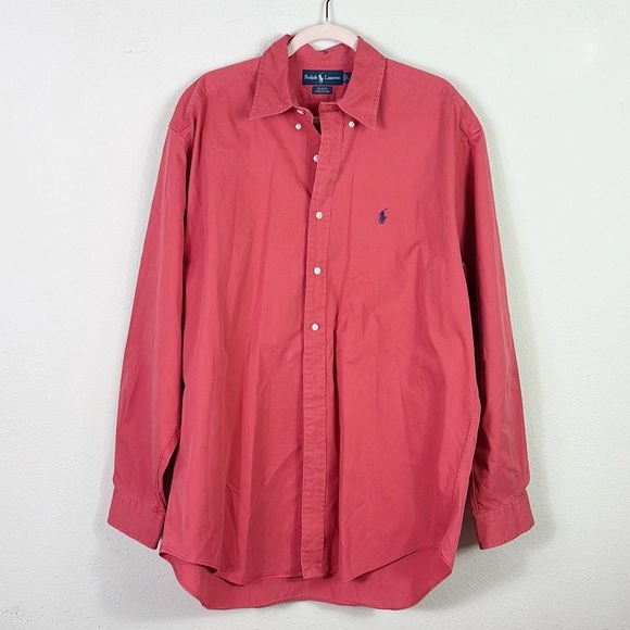 Vintage Ralph Lauren Coral Pink Button Down Shirt 100% Cotton size L - Picture 1 of 7
